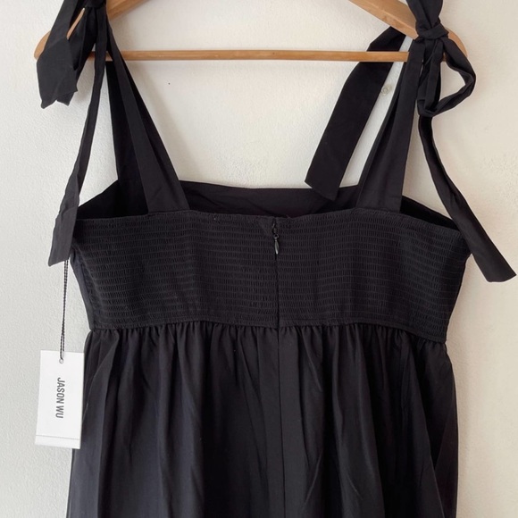 New Jason Wu Womens Tiered Smocked Maxi Dress Black Shoulder Ties Large - Picture 4 of 17